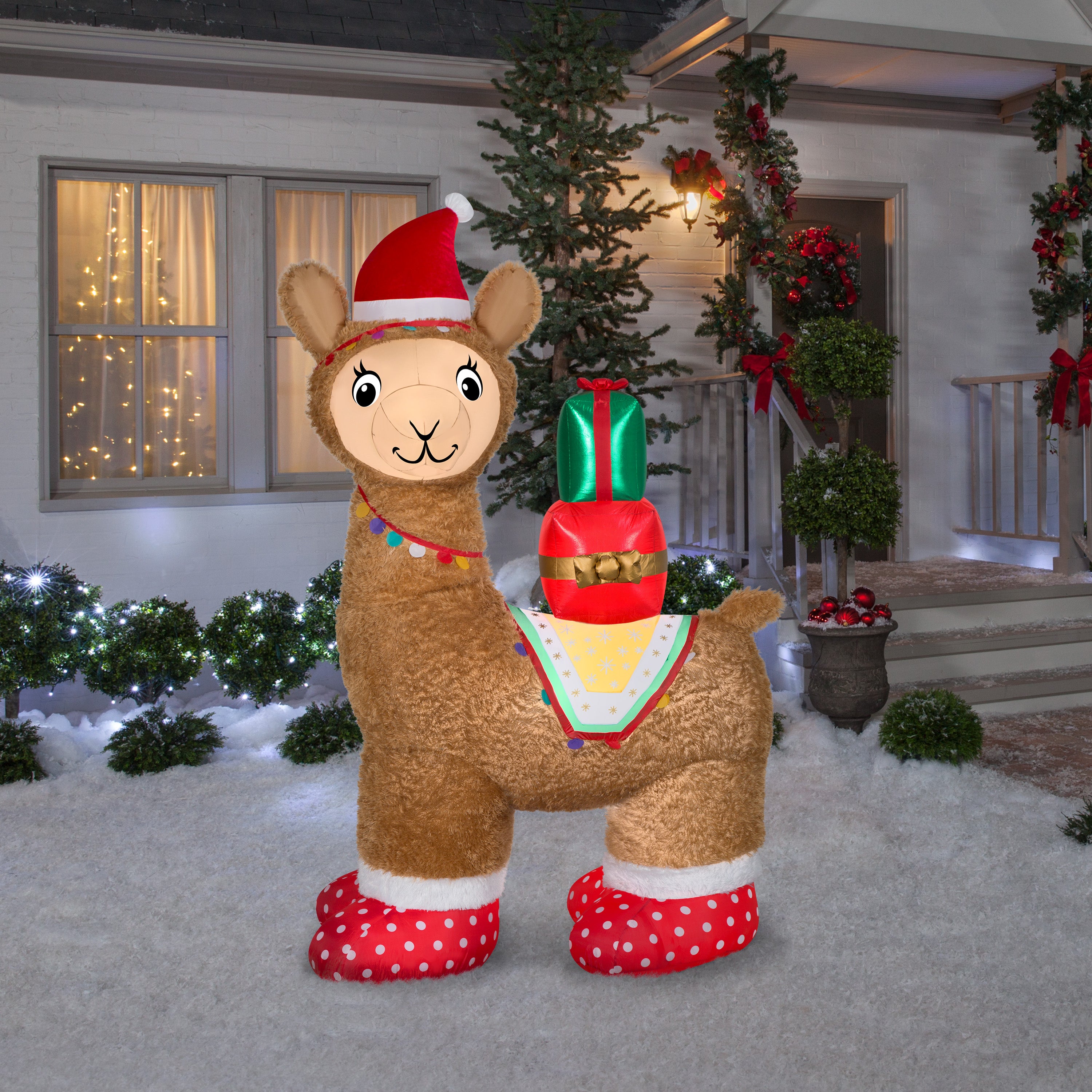 Gemmy Christmas Airblown Inflatable Mixed Media Luxe Alpaca, 7 ft Tall, Multi