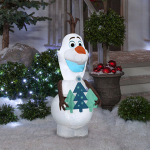 Gemmy 4ft Airblown Inflatable Olaf Holding Christmas Tree Disney