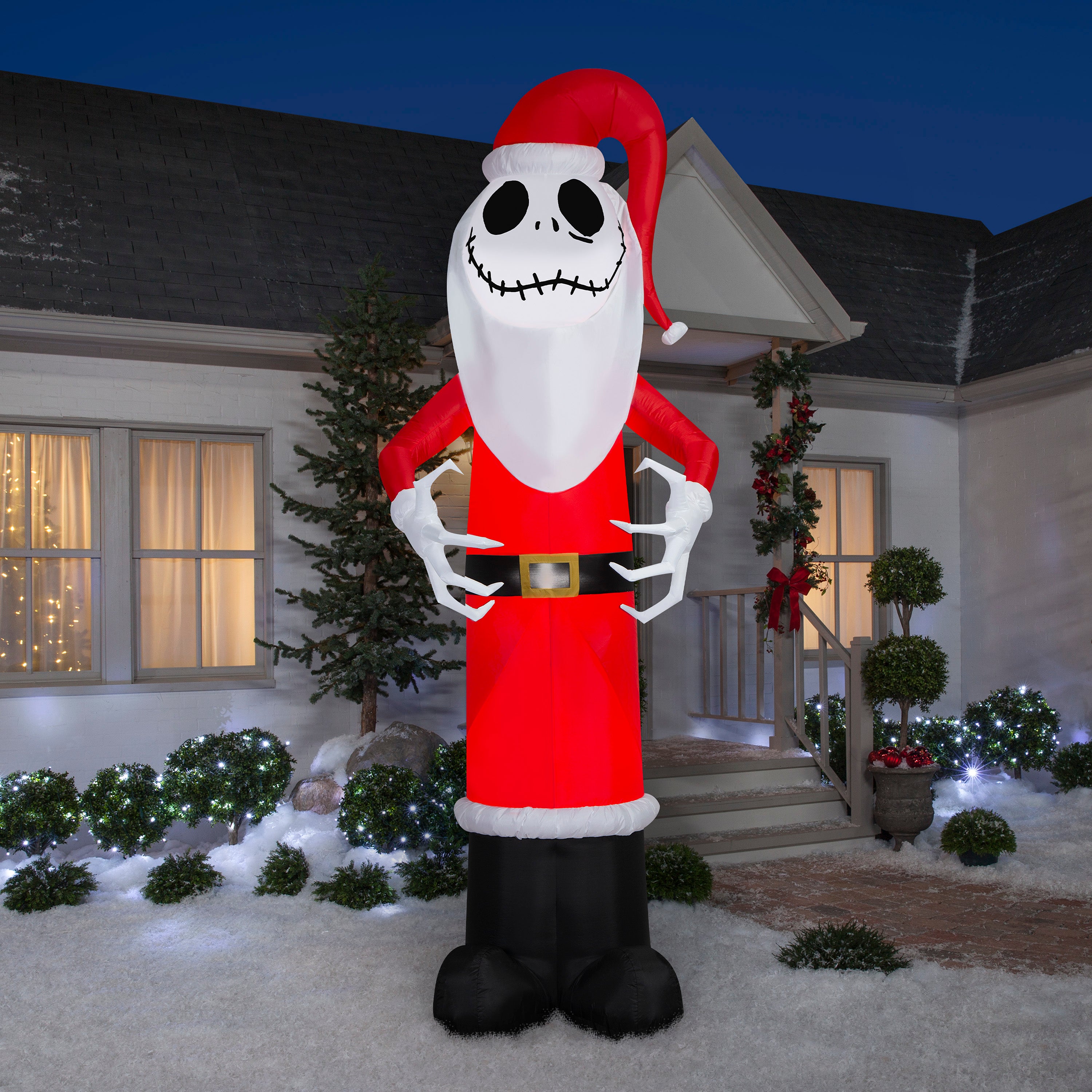 Gemmy Giant Christmas Inflatable Jack Skellington in Santa Outfit, 10 ft Tall, Multi