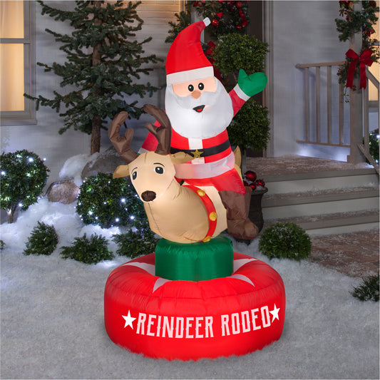 6.5-Ft Animated Santa & Reindeer Rodeo Scene Christmas Inflatable lifestyle