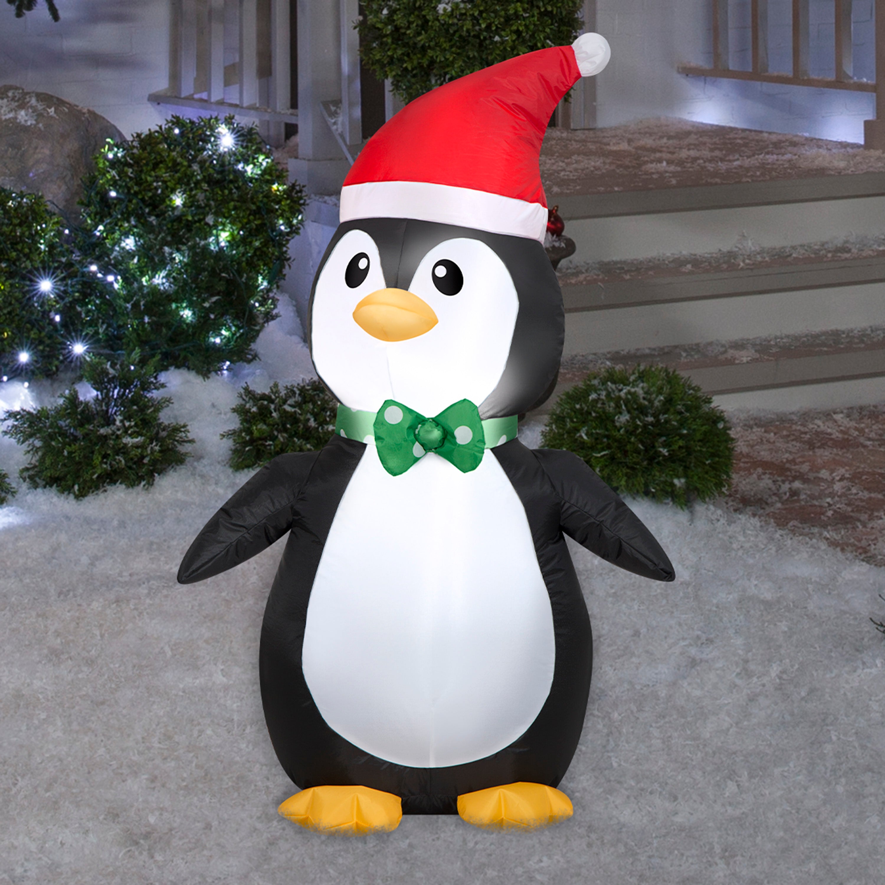 Gemmy Christmas Inflatable Penguin in Santa Hat, 3.5 ft Tall, Multi