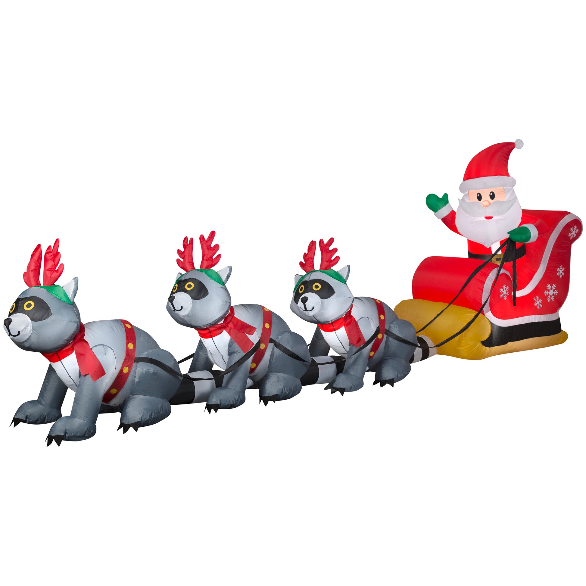 Christmas Inflatable Santa's Sleigh with Raccoons, 5 ft Tall