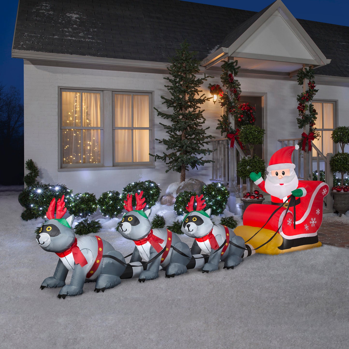 Christmas Inflatable Santa's Sleigh with Raccoons, 5 ft Tall lifestyle