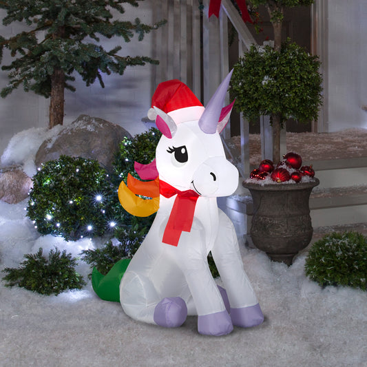 Christmas Inflatable Rainbow Unicorn, 3.5 ft Tall lifestyle
