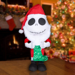 Gemmy Jack Skellington Holiday Greeter in Santa Suit with Stocking, Multi