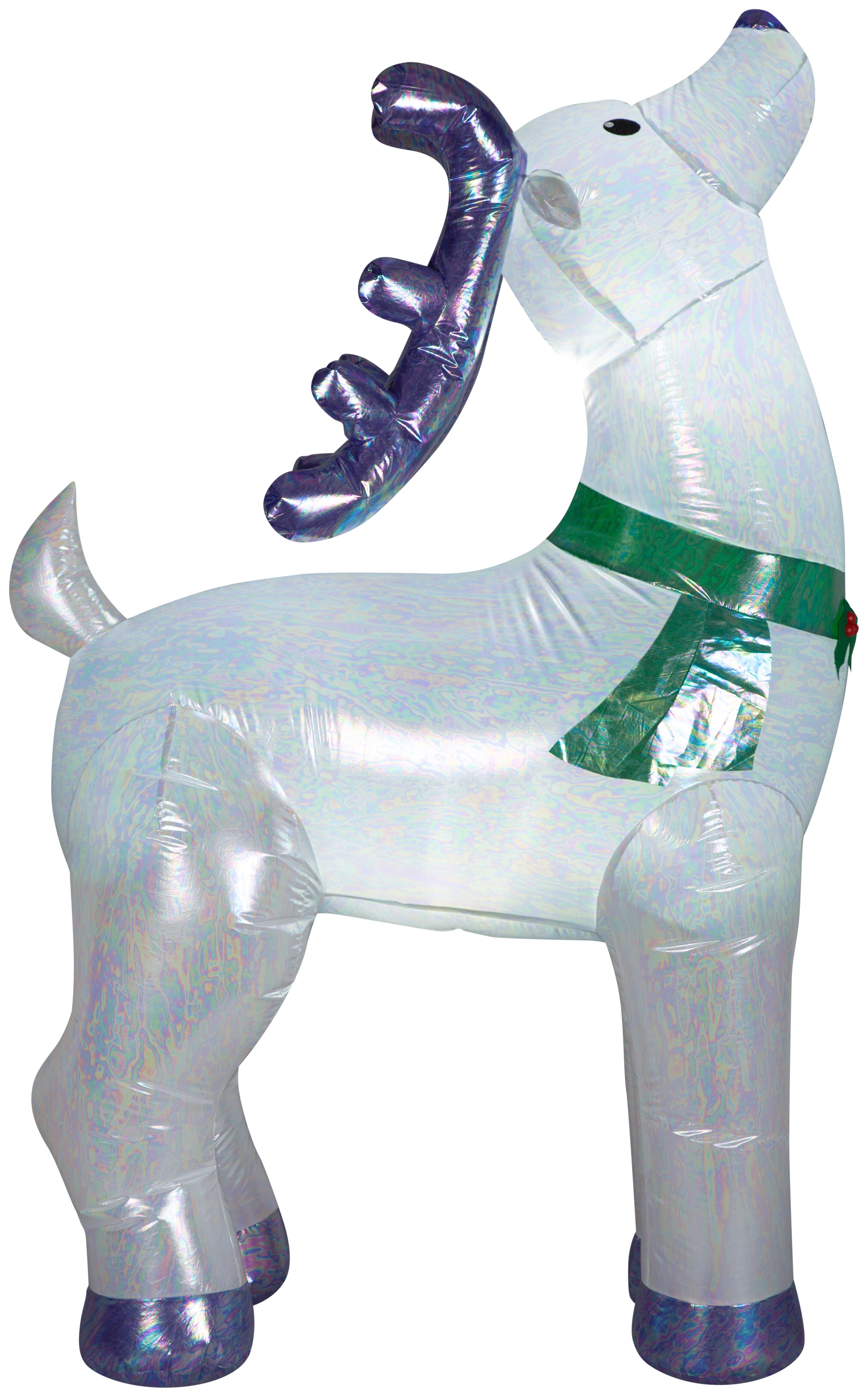 Gemmy Christmas Airblown Inflatable Mixed Media Silver Iridescent Reindeer Buck, 6 ft Tall, Green