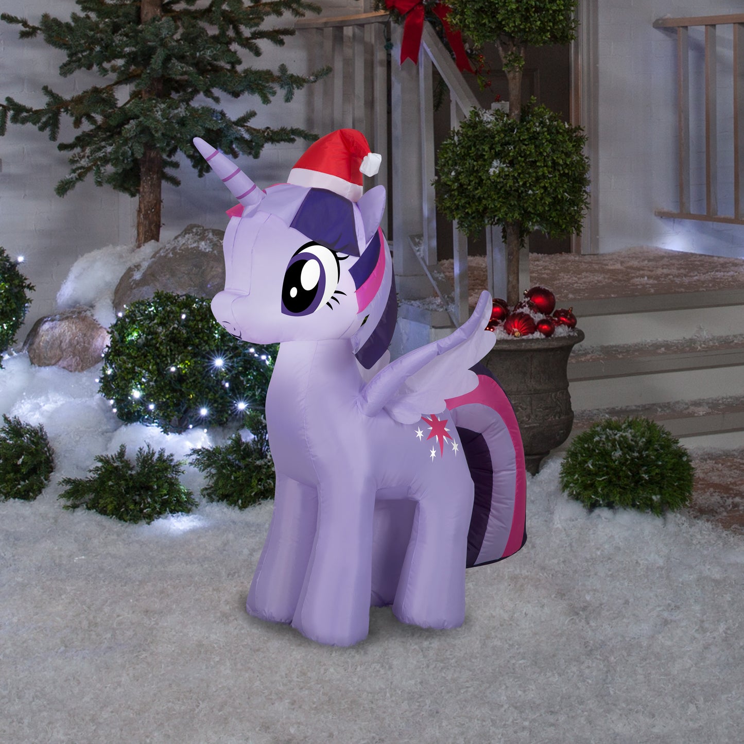 Christmas Inflatable Inflatable Twilight Sparkle with Santa Hat, 3.5 ft Tall, purple lifestyle