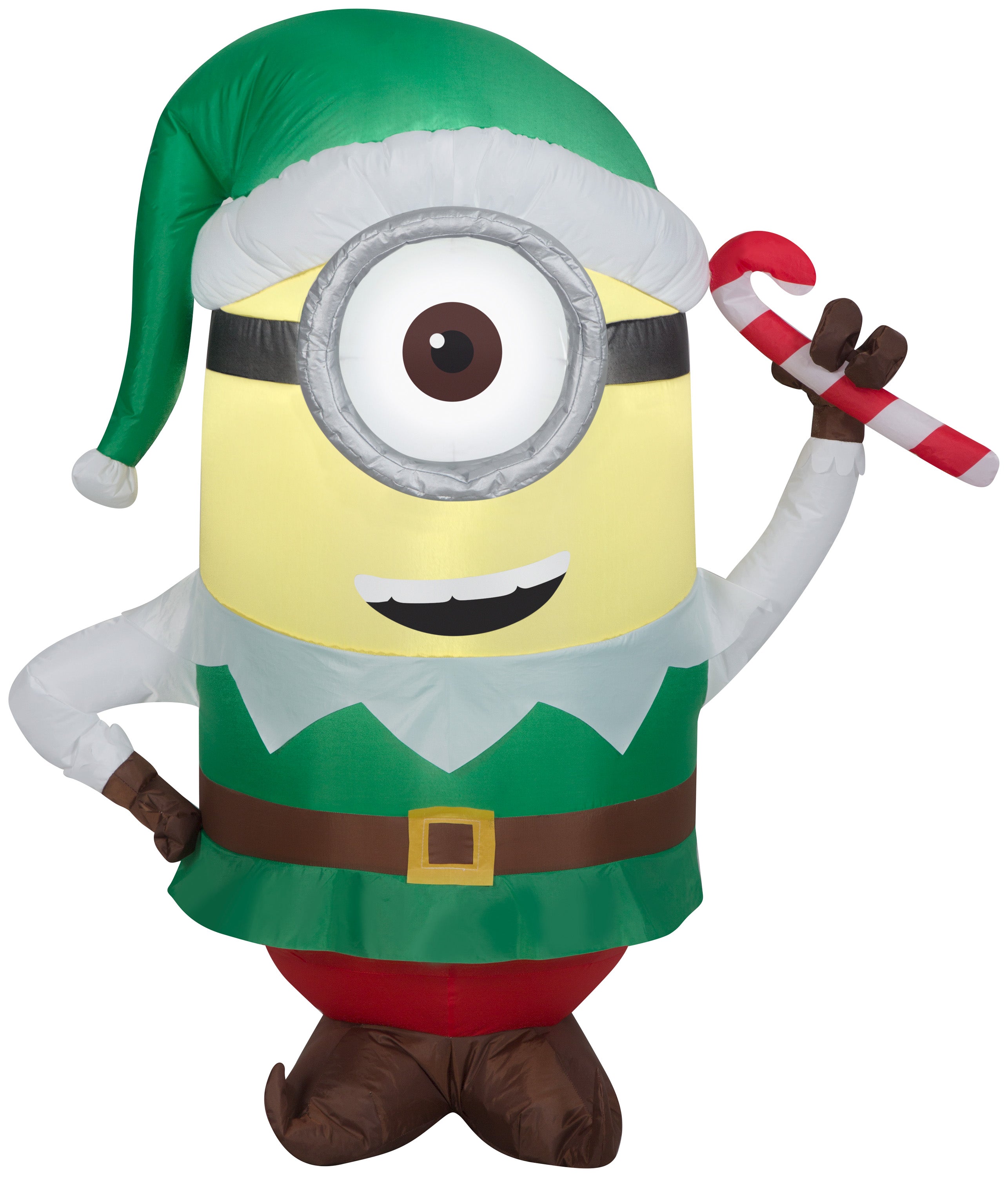 Gemmy Christmas Airblown Inflatable Stuart as Elf w/Candy Cane Universal, 3.5 ft Tall, white