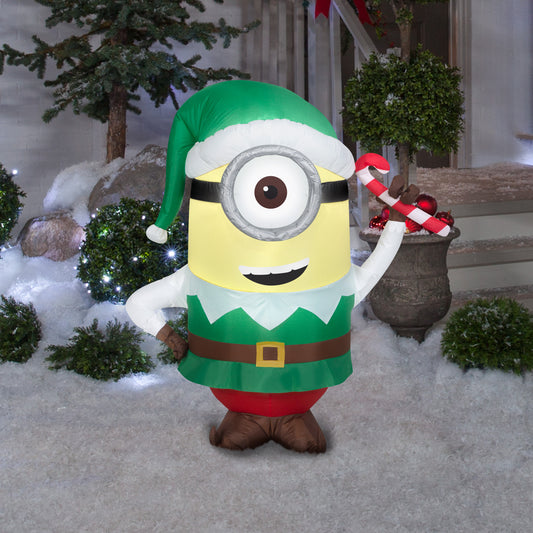 Christmas Inflatable Stuart as Elf w/Candy Cane Universal, 3.5 ft Tall, white lifestyle