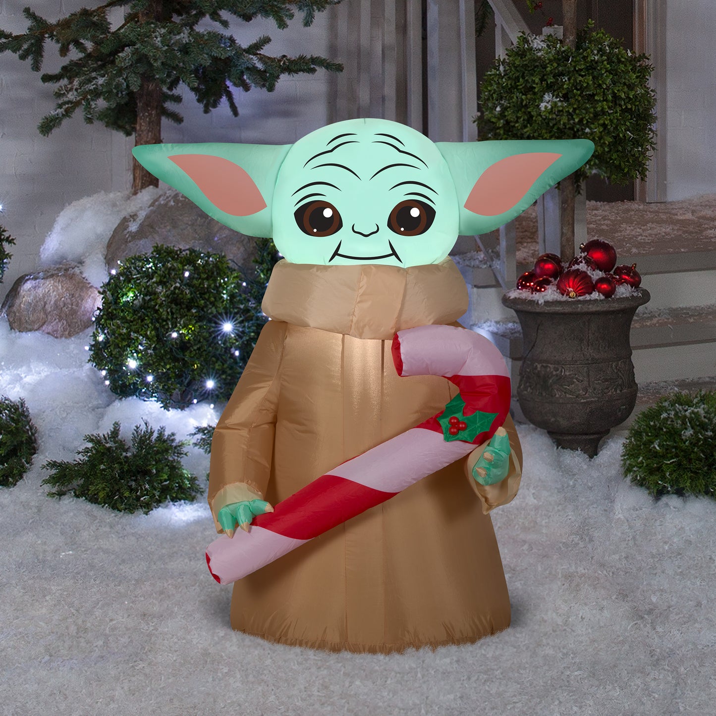3.5-Ft Star Wars Grogu with Candy Cane Christmas Inflatable lifestyle