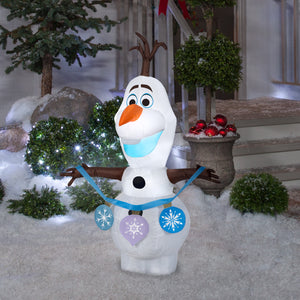 Gemmy Christmas Airblown Inflatable Frozen 2 Olaf Holding String of Ornaments Disney, 4 ft Tall