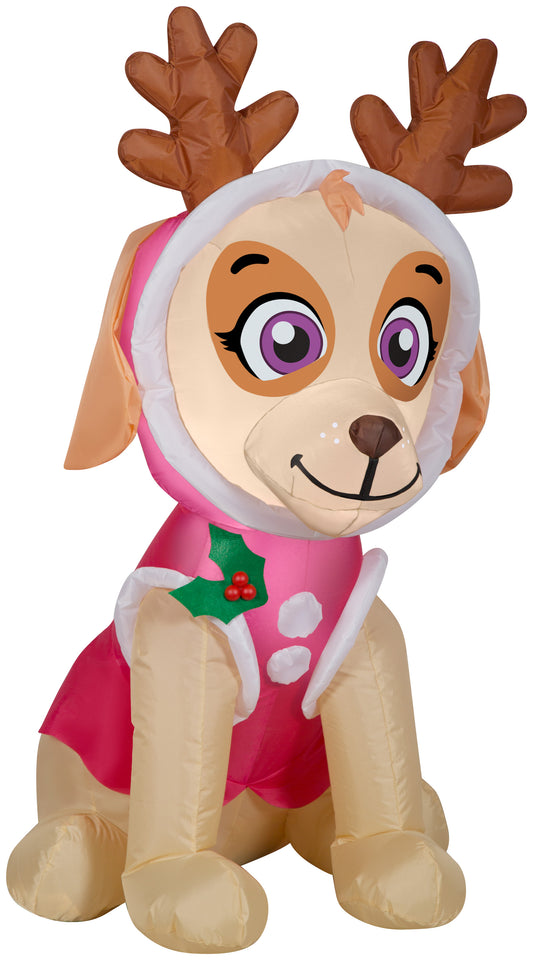 Christmas Inflatable Skye in Pink Snow Outfit w/Antlers Nick, 3.5 ft Tall, pink