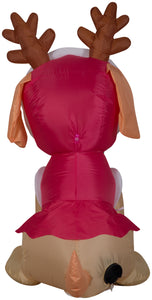 Gemmy Christmas Airblown Inflatable Skye in Pink Snow Outfit w/Antlers Nick, 3.5 ft Tall, pink