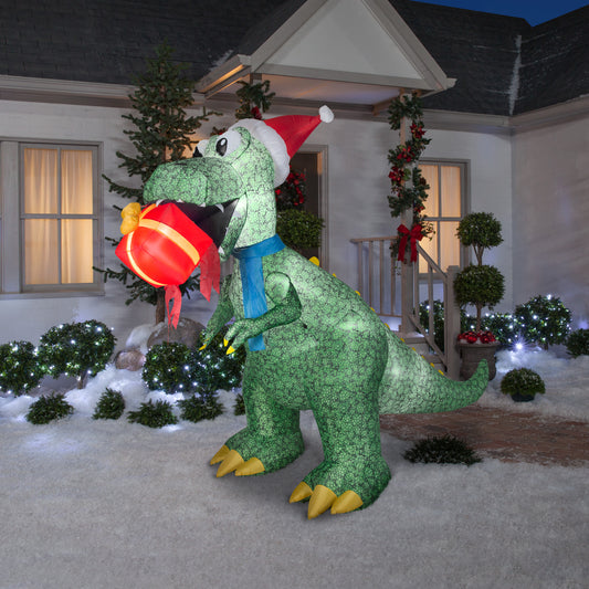 Animated Christmas Inflatable T Rex w/Present, 7.5 ft Tall lifestyle
