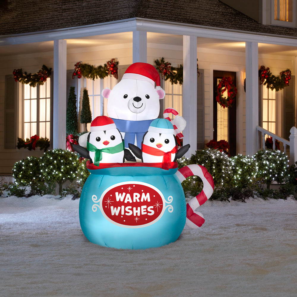 Gemmy Christmas Airblown Inflatable Hot Cocoa Mug Scene, 6.5 ft Tall, Multi