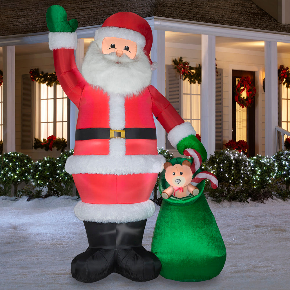 Gemmy Christmas Airblown Inflatable Mixed Media Santa w/Toy bag, 9 ft Tall, Multi