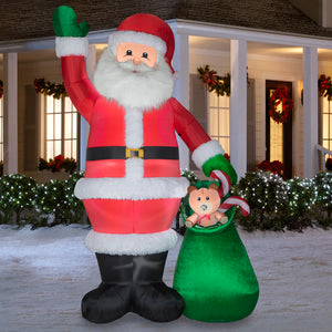 Gemmy Christmas Airblown Inflatable Mixed Media Santa w/Toy bag, 9 ft Tall, Multi