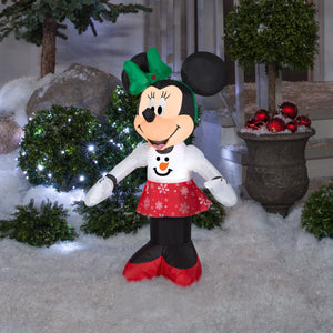 Gemmy Airblown Inflatable Inflatable Minnie Mouse in Snowman Sweater and Snowflake Skirt, 3.5 ft Tall