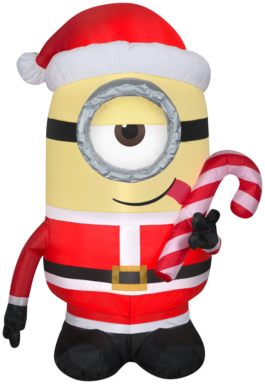 Christmas Inflatable Inflatable Minion Stuart Licking Candy Cane, 4.5 ft Tall, yellow