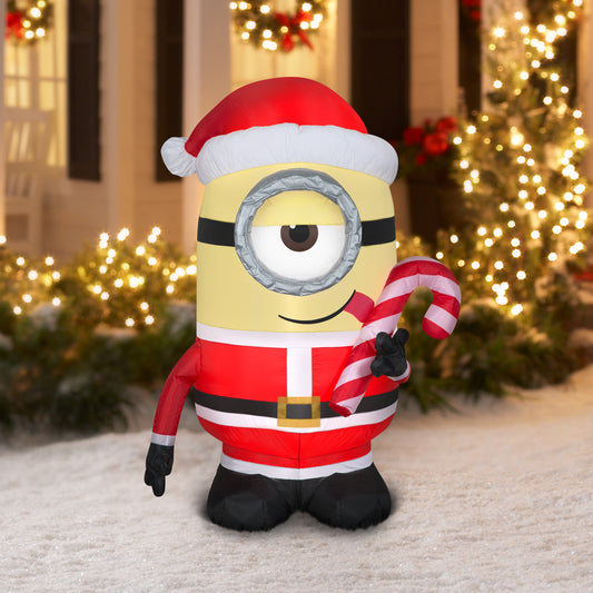 Christmas Inflatable Inflatable Minion Stuart Licking Candy Cane, 4.5 ft Tall, yellow lifestyle