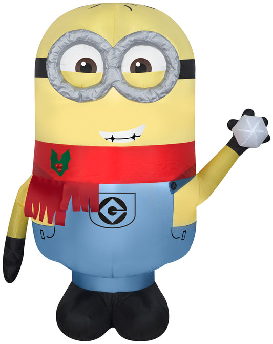 Christmas Inflatable Inflatable Minion Phil with Snowball, 4 ft Tall, yellow
