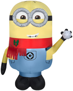 Gemmy Christmas Airblown Inflatable Inflatable Minion Phil with Snowball, 4 ft Tall, yellow
