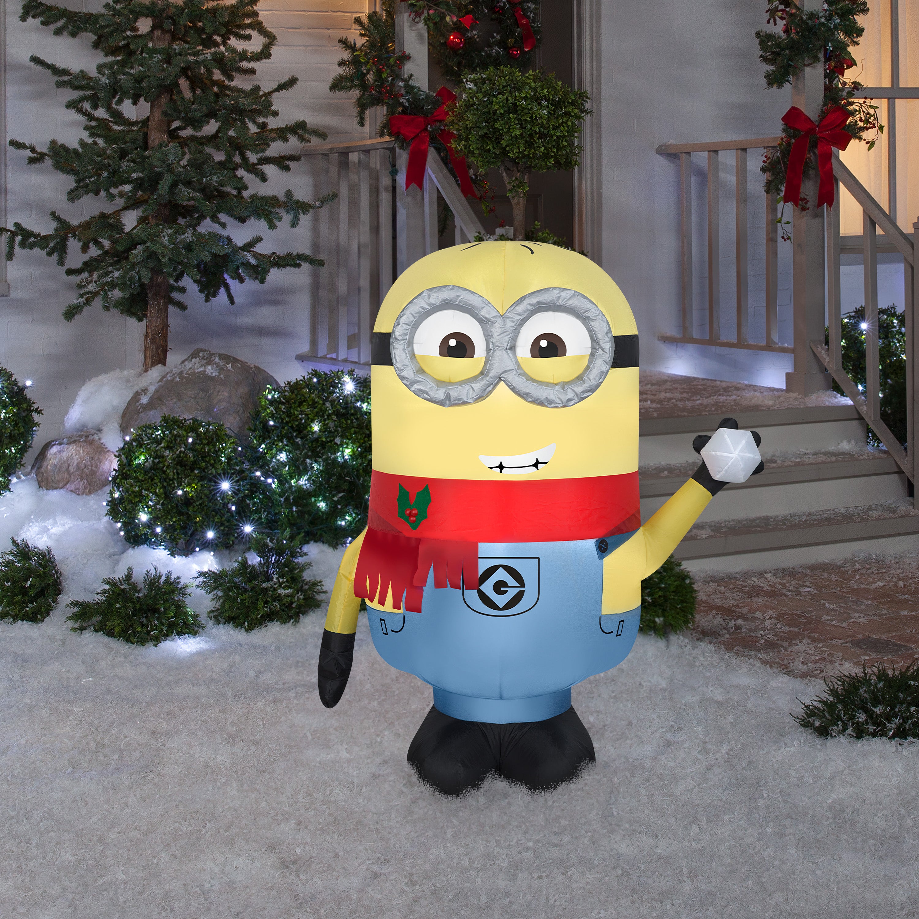 Gemmy Christmas Airblown Inflatable Inflatable Minion Phil with Snowball, 4 ft Tall, yellow