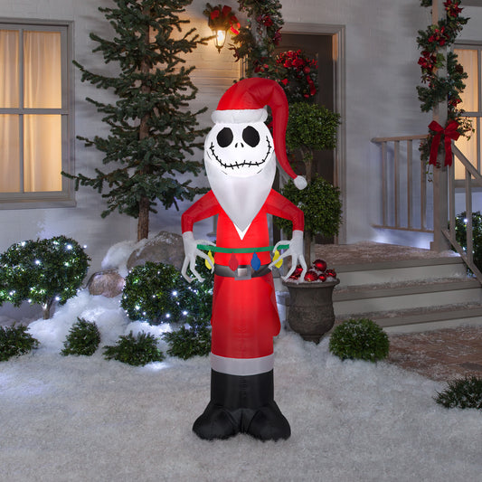 Inflatable Inflatable Jack Skellington in Santa Suit with Light String, 5.5 ft Tall lifestyle
