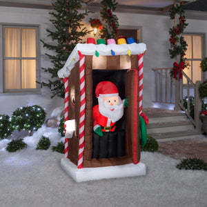 Gemmy Animated Christmas Airblown Inflatable Santa's Outhouse, 6 ft Tall, brown
