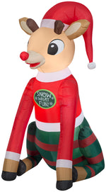 Load image into Gallery viewer, Gemmy Christmas Airblown Inflatable Inflatable Rudolph the Red Nosed Reindeer in Christmas PJs
