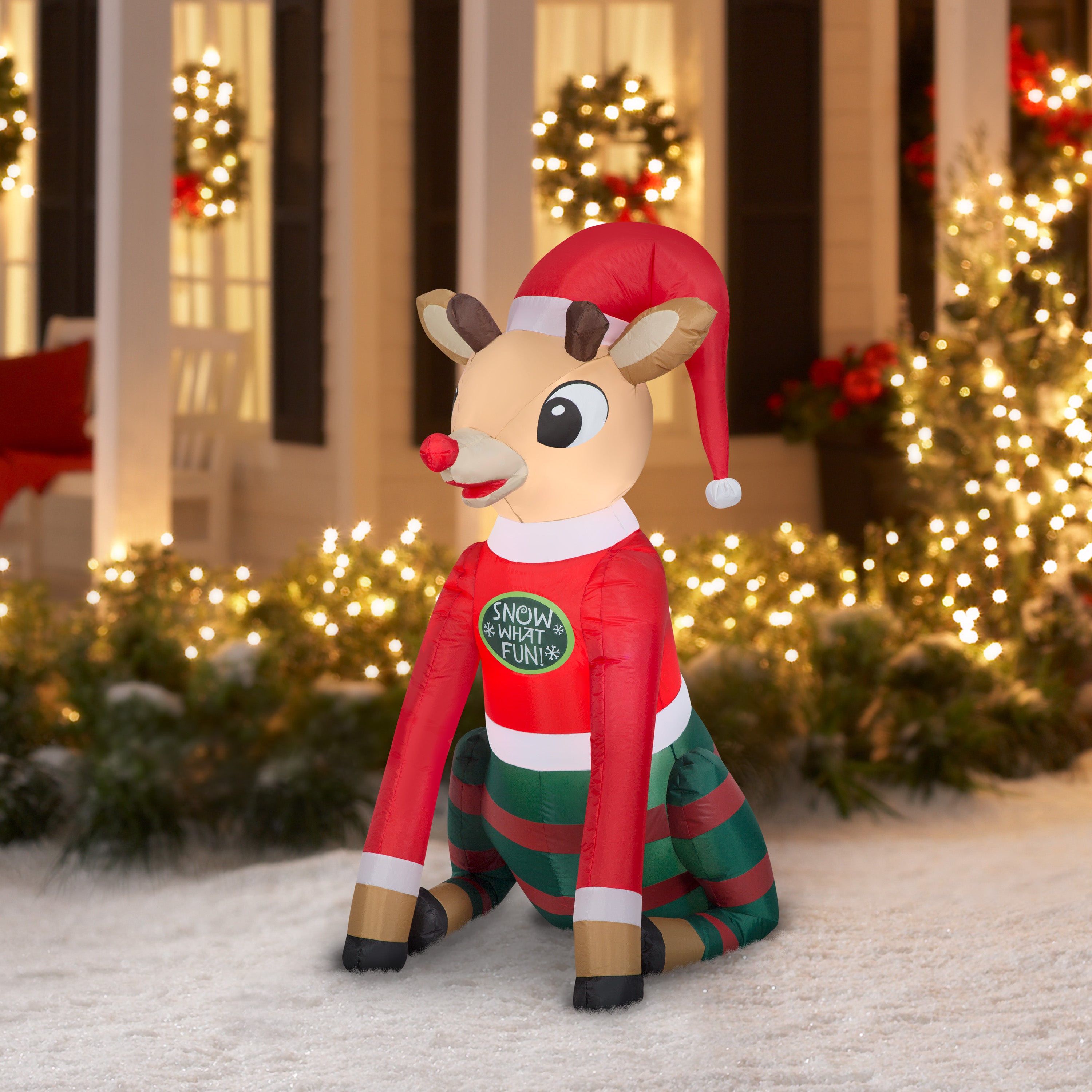 Gemmy Christmas Airblown Inflatable Inflatable Rudolph the Red Nosed Reindeer in Christmas PJs