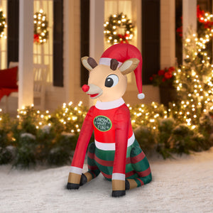 Gemmy Christmas Airblown Inflatable Inflatable Rudolph the Red Nosed Reindeer in Christmas PJs