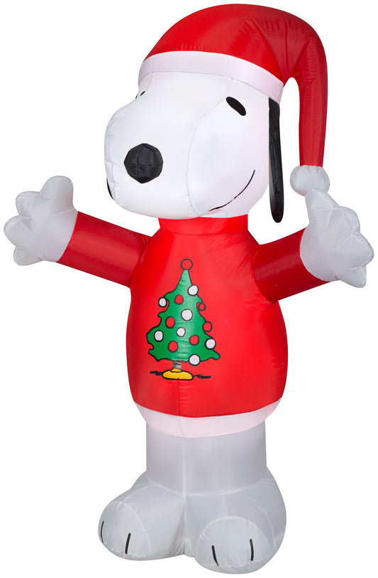 Christmas Inflatable Inflatable Snoopy with Christmas Tree Sweater, 5 ft Tall, white