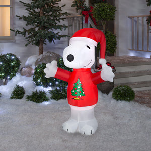 Gemmy Christmas Airblown Inflatable Inflatable Snoopy with Christmas Tree Sweater, 5 ft Tall, white