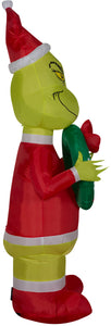 Gemmy Christmas Airblown Inflatable Inflatable Grinch with Wreath, 5.5 ft Tall, green