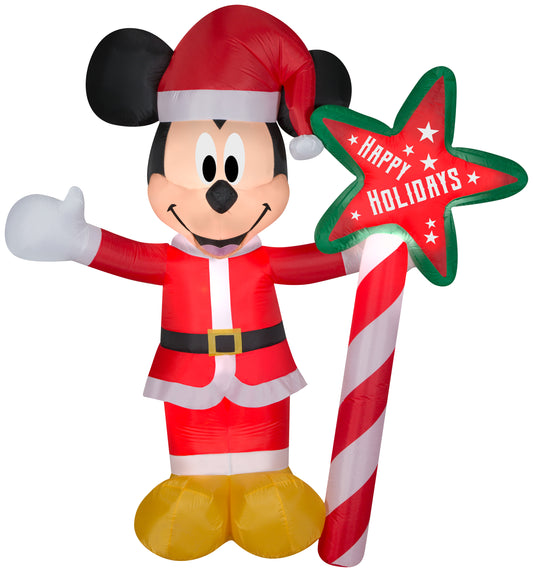 Christmas Inflatable Inflatable Mickey Mouse with "Happy Holidays" Sign, 7 ft Tall