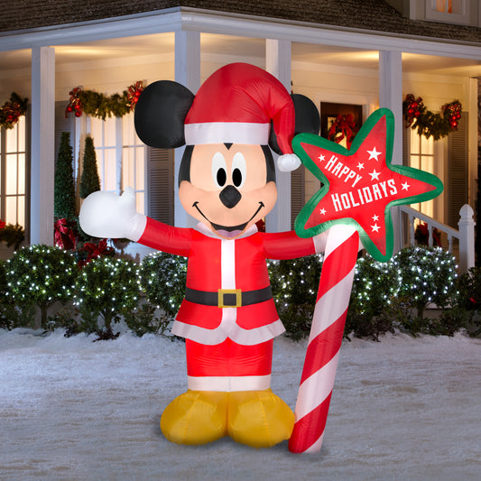 Christmas Inflatable Inflatable Mickey Mouse with "Happy Holidays" Sign, 7 ft Tall lifestyle