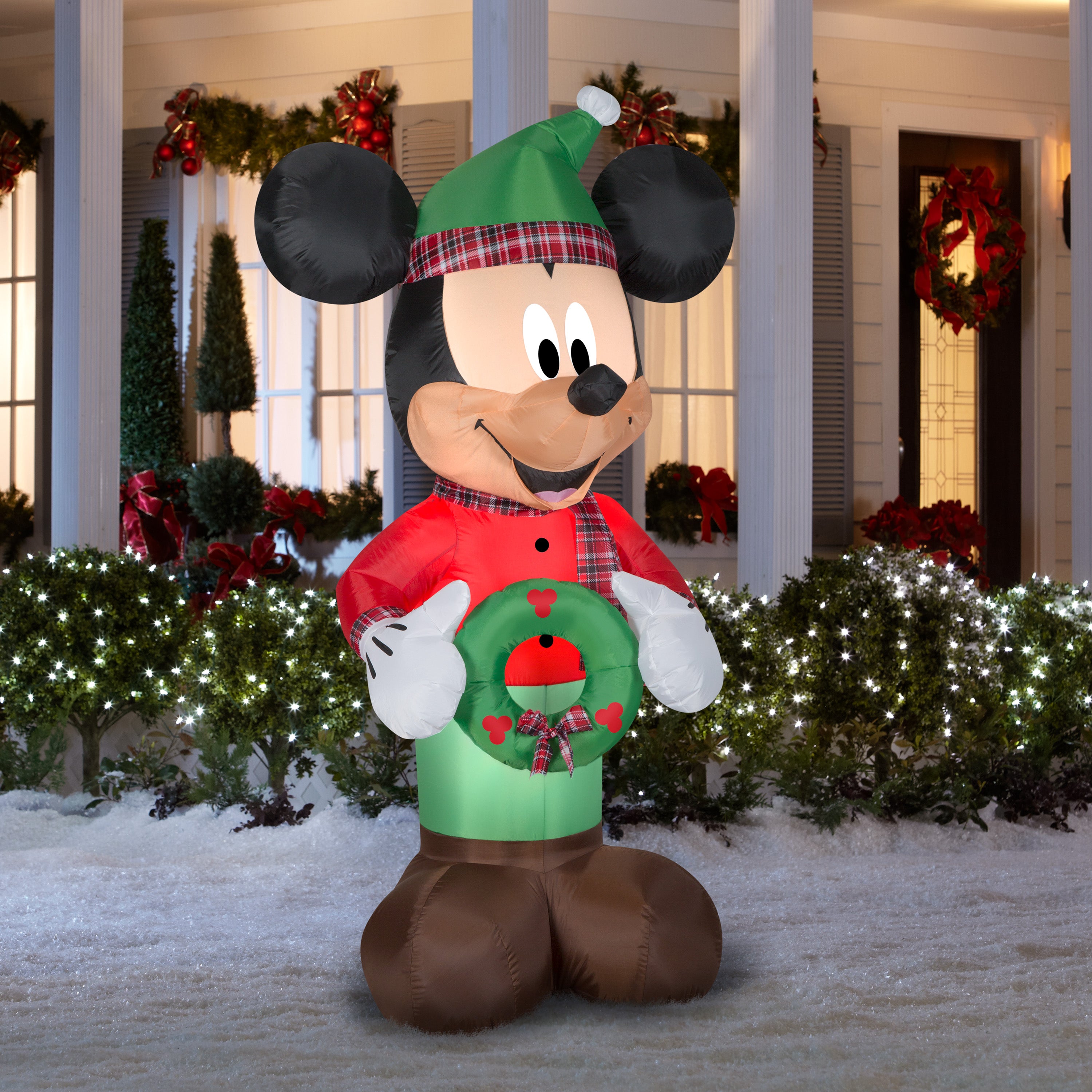 Gemmy Christmas Airblown Inflatable Inflatable Mickey Mouse with Plaid Accents, 6 ft Tall, green