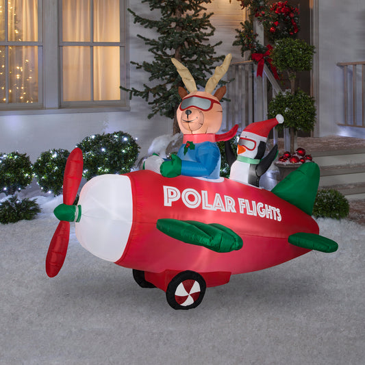 Animated Christmas Inflatable Reindeer in Airplane, 6 ft Tall lifestyle