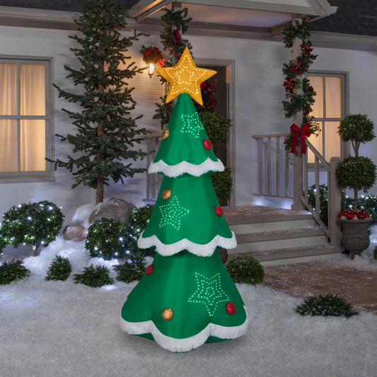Gemmy Lightshow Airblown Inflatable Mixed Media Sewn in Micro LED Christmas Tree, 7.5 ft Tall