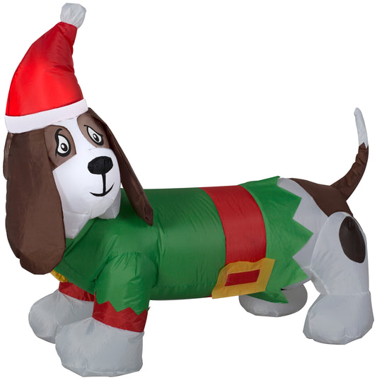 Christmas Inflatable Inflatable Basset Hound in Elf Outfit, 2.5 ft Tall, green