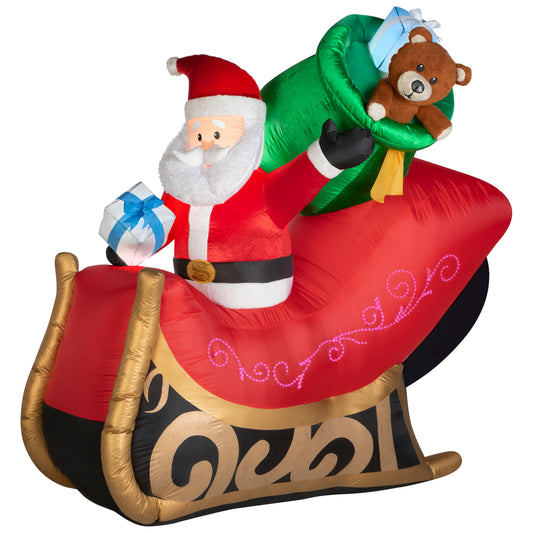 Lightshow Inflatable Mixed Media Sewn in Micro LED Santa's Sleigh, 6.5 ft Tall