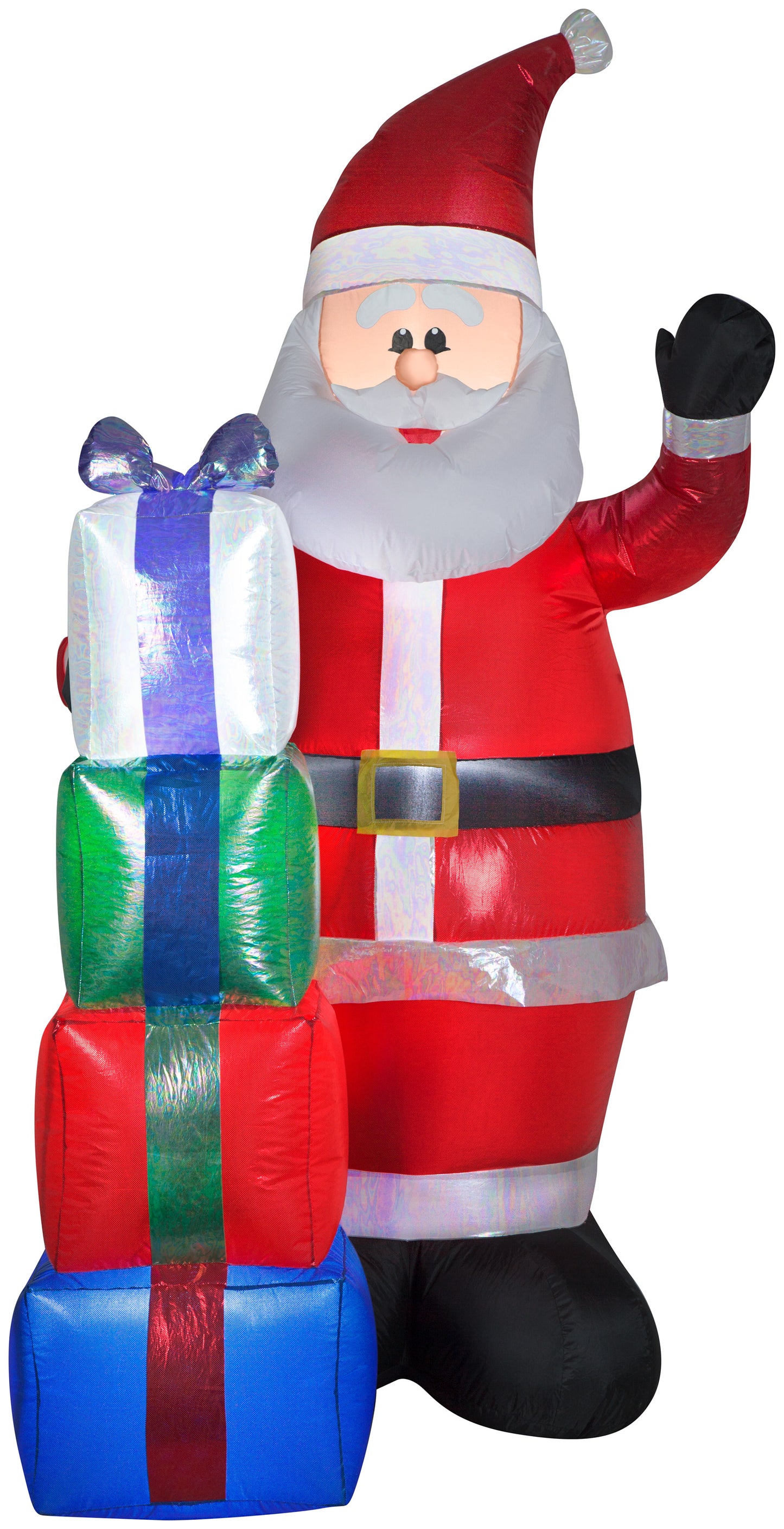 7-Ft Mixed Media Iridescent and Sequin Santa with Presents Christmas Inflatable