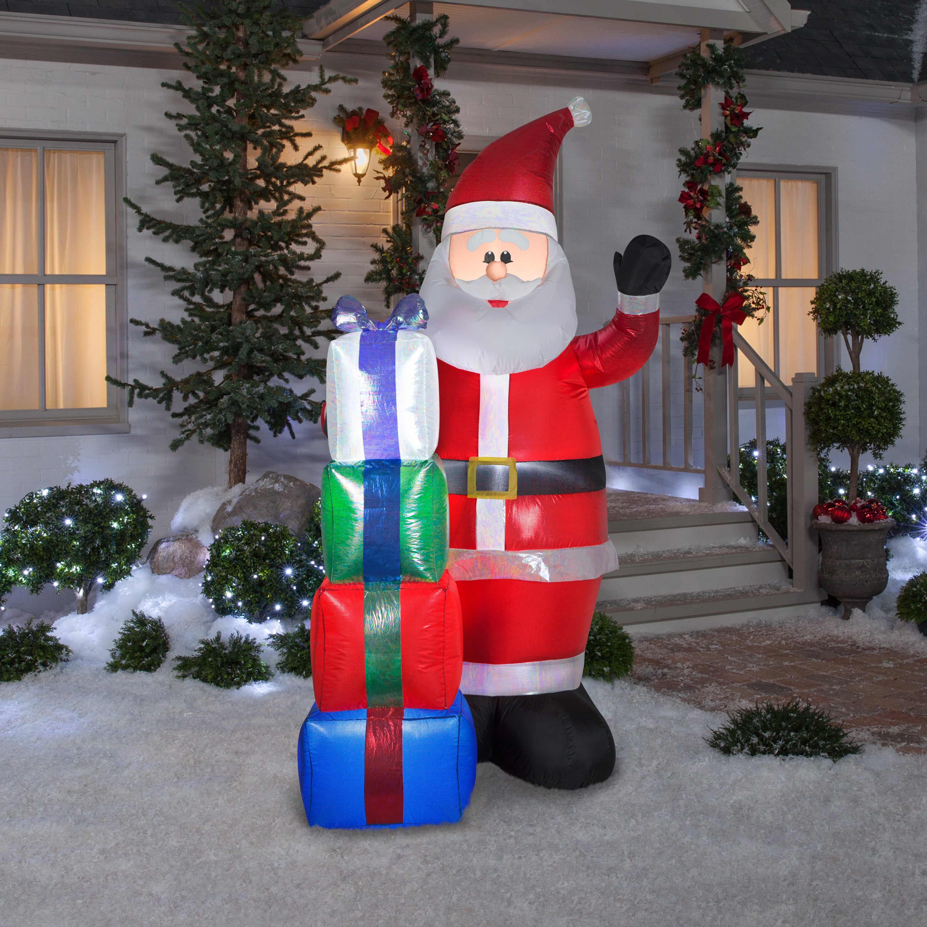 Gemmy Christmas Airblown Inflatable Mixed Media Iridescent and Sequin Santa w/Presents, 7 ft Tall