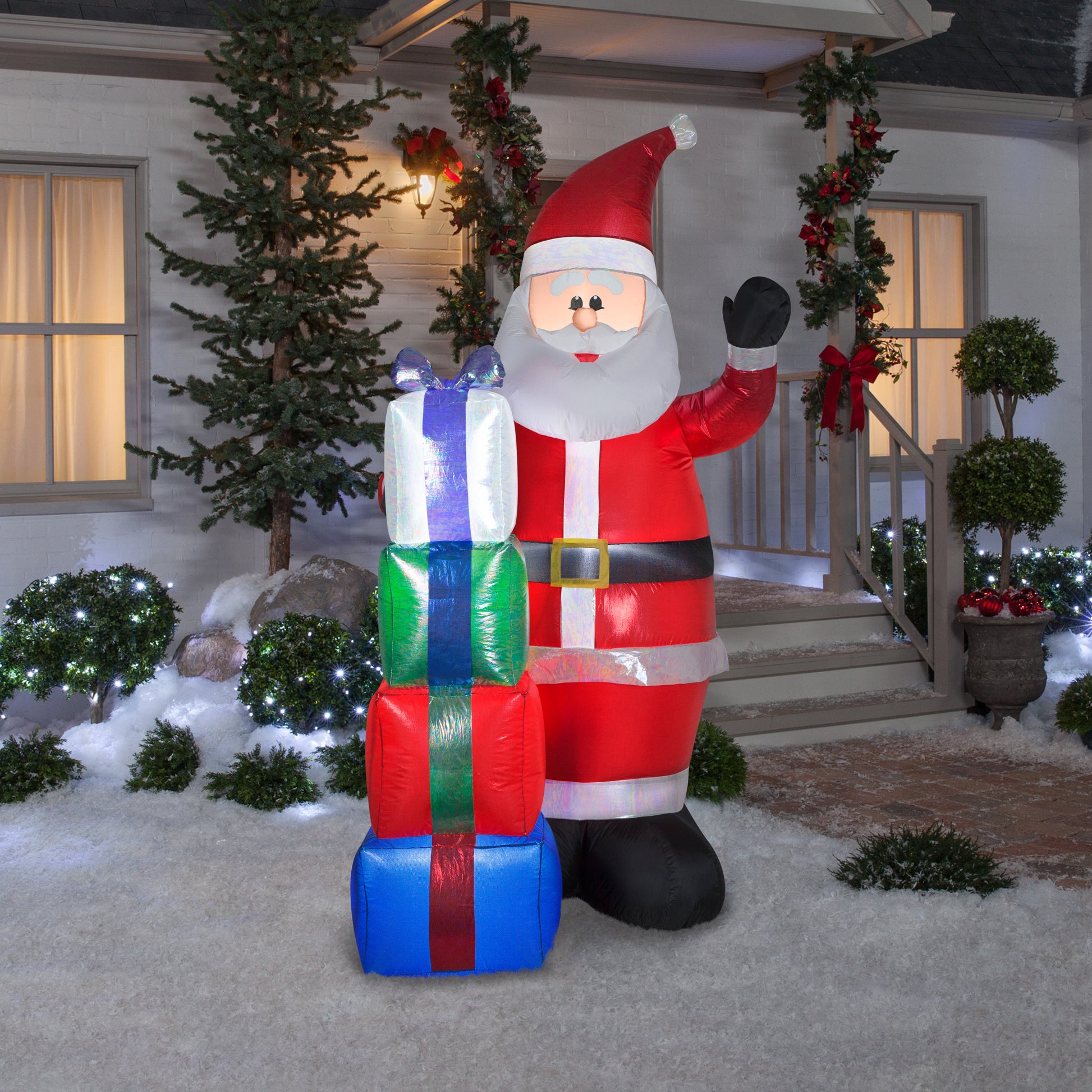 7-Ft Mixed Media Iridescent and Sequin Santa with Presents Christmas Inflatable lifestyle