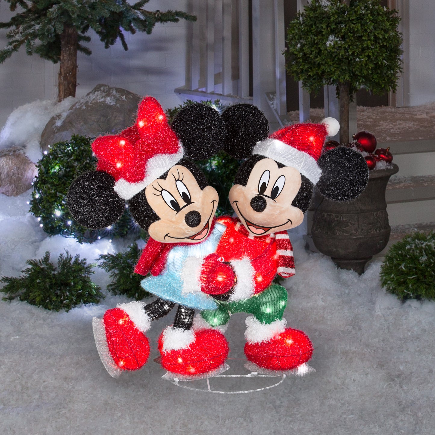 Disney Mickey and Minnie Skating Scene Tinsel Yard Sculpture, 30-Inch, Pre-Lit LED Christmas Décor lifestyle