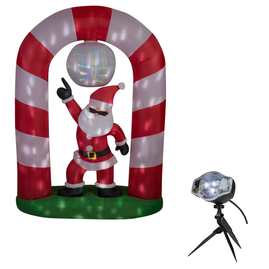 Animated Disco Santa with Candy Cane Arch, 8 ft Tall, red