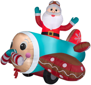 Gemmy Animated Christmas Airblown Inflatable Gingerbread Airplane, 5 ft Tall, Multicolored