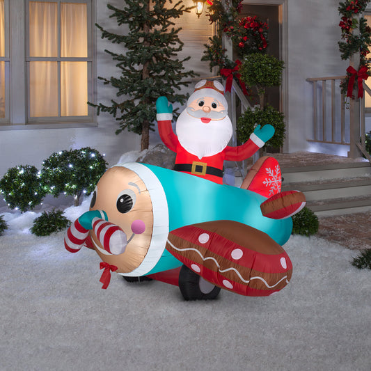 Animated Christmas Inflatable Gingerbread Airplane, 5 ft Tall lifestyle