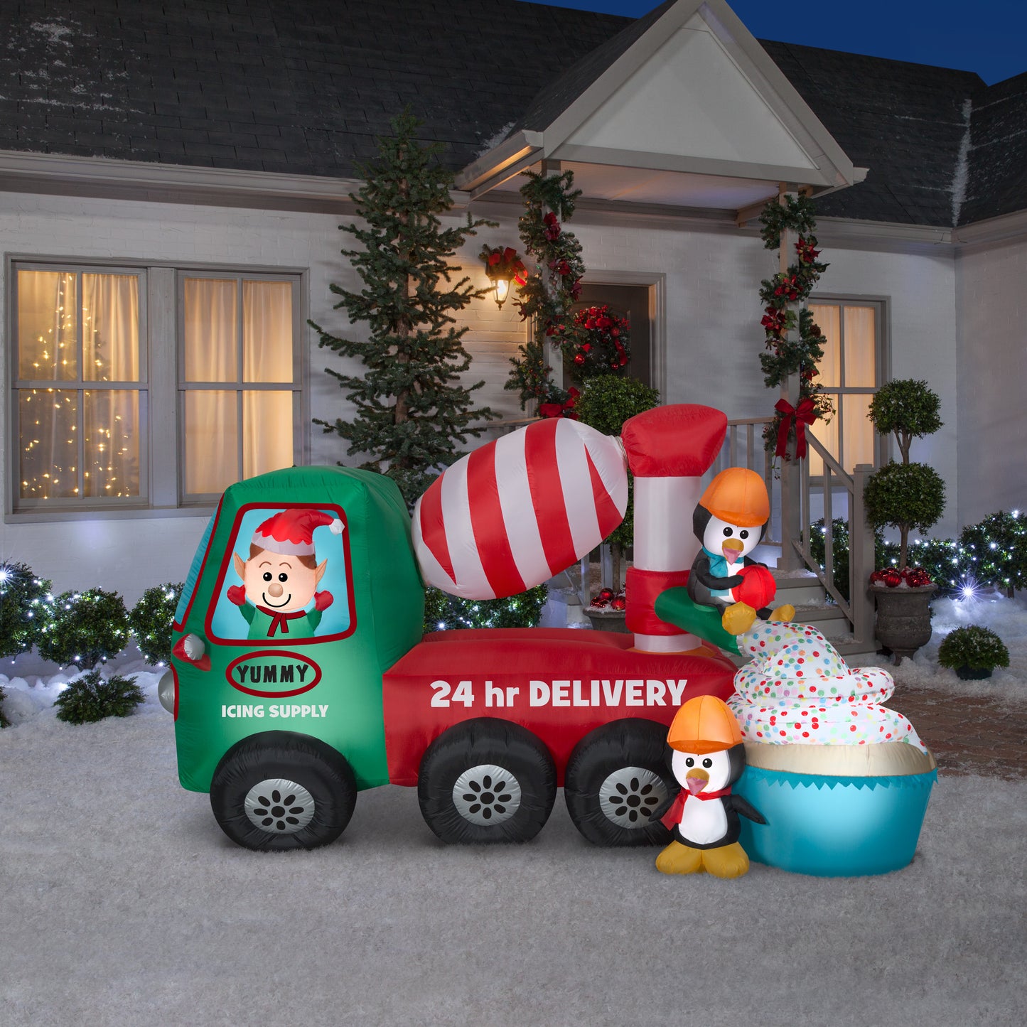 9' Long Animated Cement Mixer Scene Christmas Inflatable lifestyle